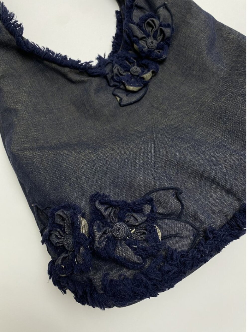Cortile Denim Hobo Bag w/ Floral Appliqué - Picture 6 of 9
